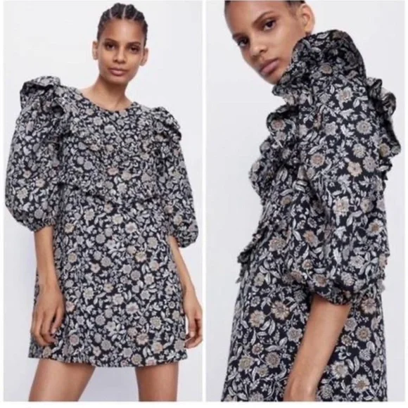 Printed Dress Black Frill Dress Zara Zara Halter Printed Tulle Maxi Dress  Fits: S,M Dm